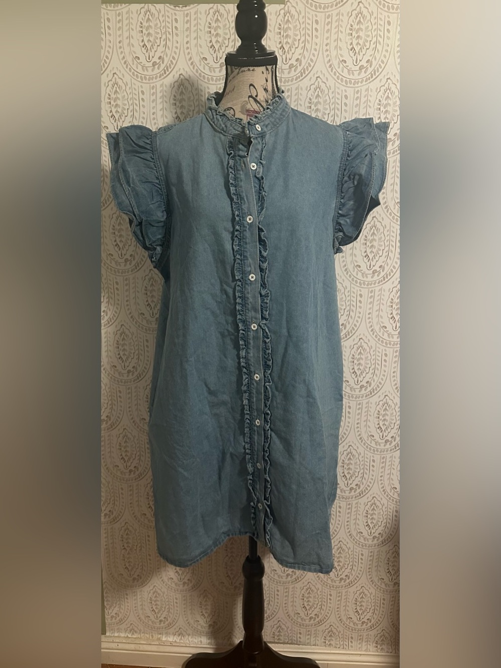Women’s Ruffle-Trim Button Front Dress - Blue